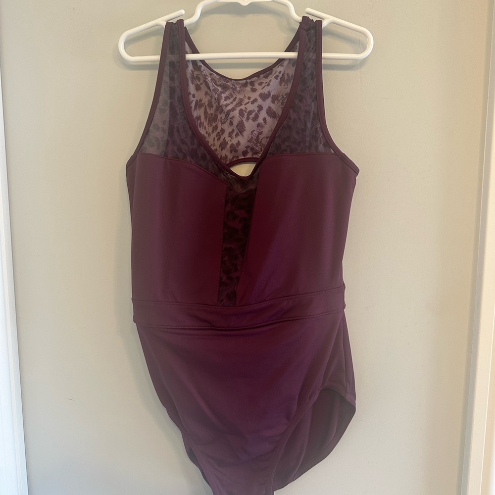 Bloch ballet Deep Purple leotard with Leopard Mesh